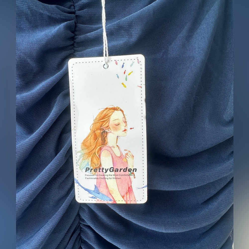 NWT - Navy Ruched Body con Tank/Off Shoulder Stretchy Dress - Large - Picture 9 of 10
